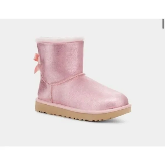 UGG MINI BAILEY BOW GLISTEN - PCD - Pink Cloud Size 6 NWB - Picture 3 of 8